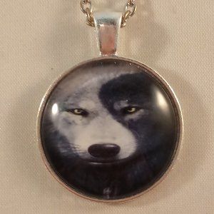 Men's Silver Gray Wolf Cabochon Pendant Chain Necklace Gift